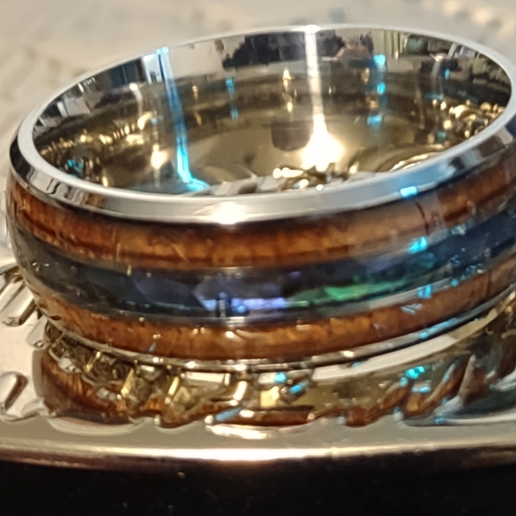 Fire Opal Design Koa Promise Engagement Wedding Ring - Picture 10 of 12